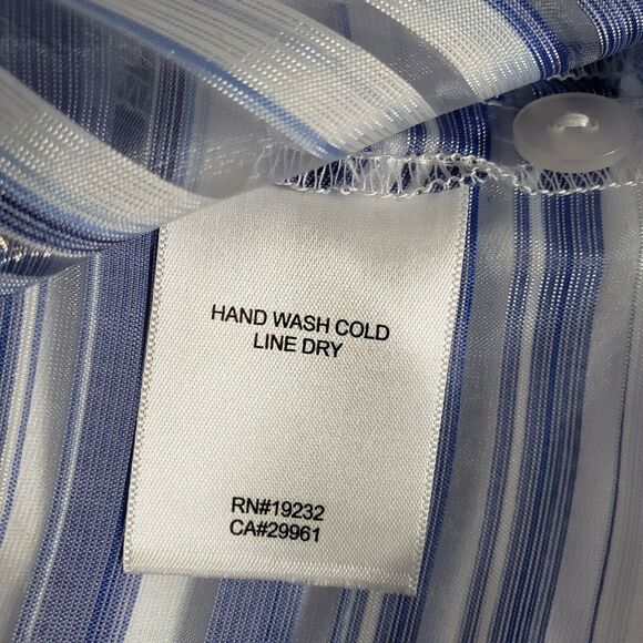 Alfred Dunner Womens Blouse Size 8 Blue Striped Sheer 3/4 Sleeve Button Front - Picture 8 of 8